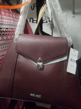Nine West INEZ Merlot Satchel with Silver Hardware